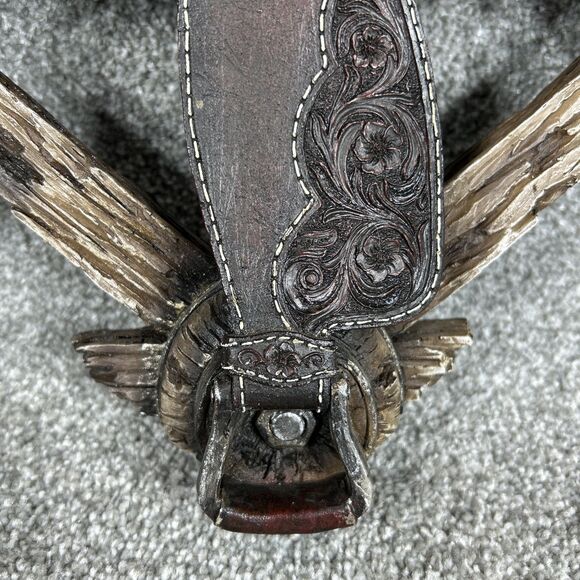 Western Wagon Wheel Horse Saddle Decor Coat Hat Rack with Hooks 14" Wide Heavy - Picture 7 of 12